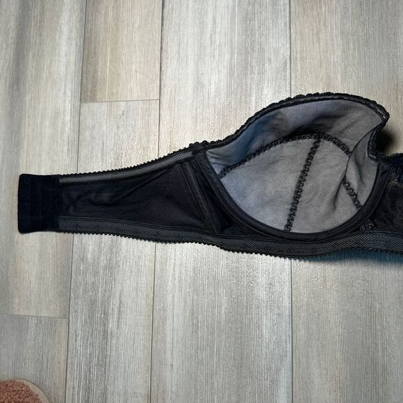 Carnival Full Coverage Strapless Bra Womens 40C Lace‎ Black Underwire Plunge 123 - Picture 5 of 7